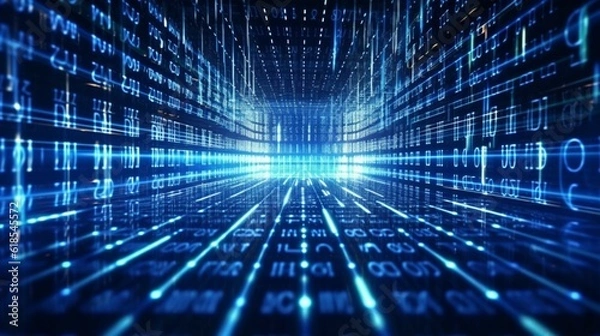 Fototapeta Digital binary code matrix background-3D rendering.Generative AI