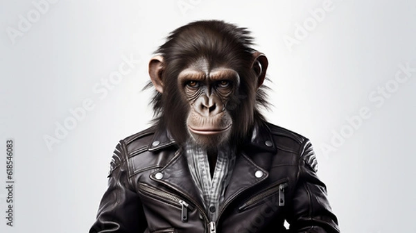 Obraz Monkey with leather jacket. Generative AI.