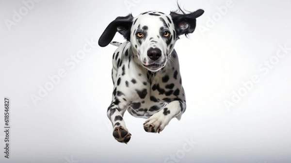 Obraz Dalmatian dog jumping. Generative AI.