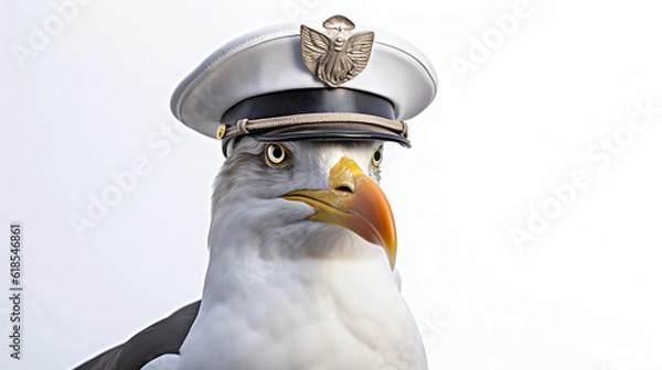 Obraz A seagull wearing a captains hat. Generative AI.