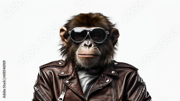Obraz Monkey with leather jacket. Generative AI.