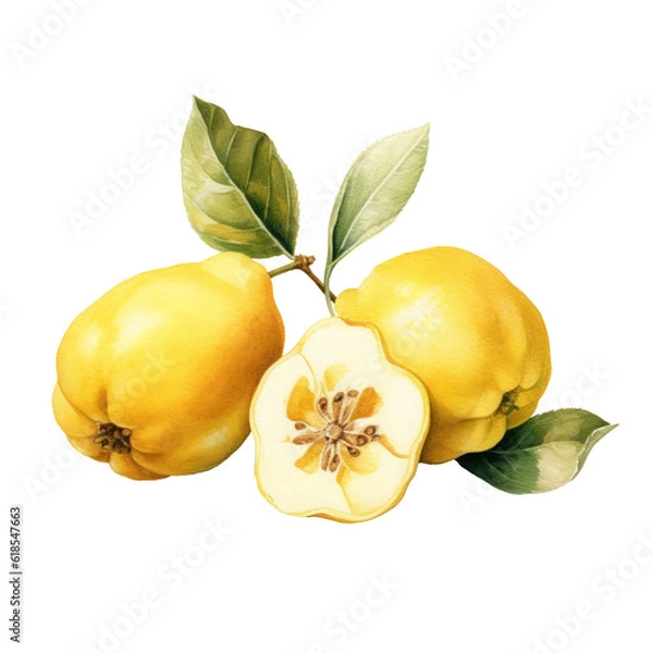 Obraz Botanical illustration, branch with quince fruit in retro illustration style, PNG. Generative AI