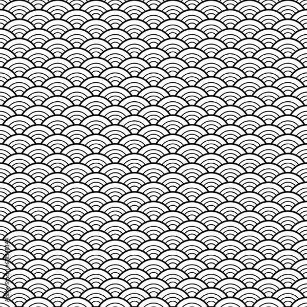 Fototapeta Vector modern sacred tattoo . Geometric seamless halftone pattern. Flower Of Life and abstract shapes made in Black and White.