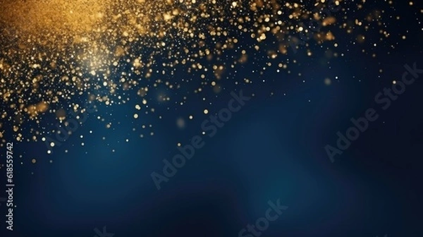 Fototapeta Abstract background with Dark blue and gold particle. Christmas Golden light shine particles bokeh on navy blue background. Gold foil texture. Holiday concept. Generative AI