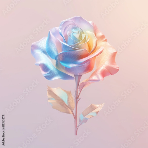 Obraz .A plastic rose made of neon-colored plastic in rainbow hues. Generative AI
