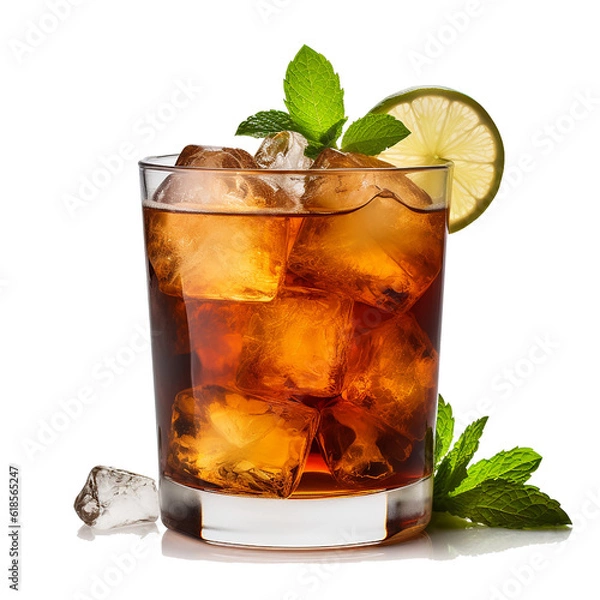 Fototapeta Cuba Libre rum and cola cocktail isolated on a transparent background (Generative AI)