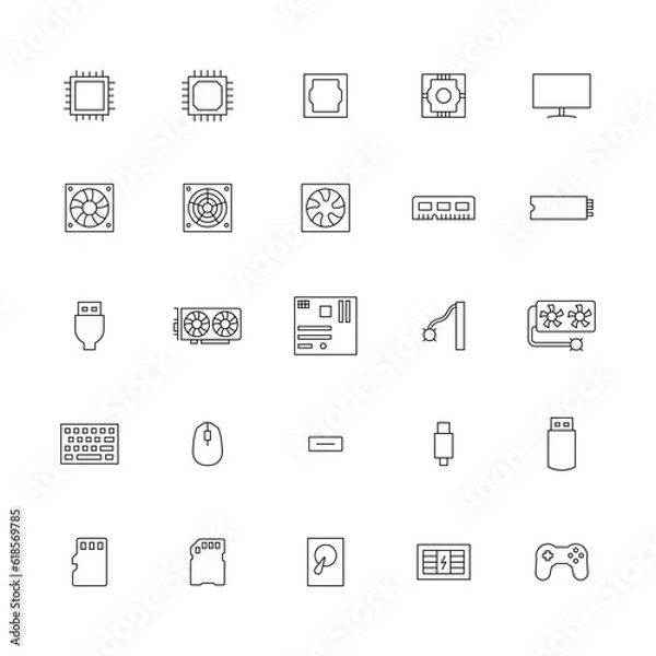 Fototapeta Computer Hardware icon set. Editable vector stroke.