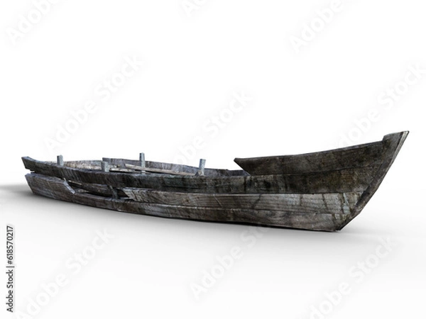 Fototapeta Old raw boat, on transparent background.3d rendering