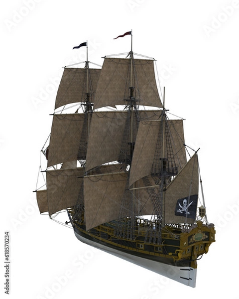 Fototapeta Pirate ship isolated on transparent background.3d rendering.