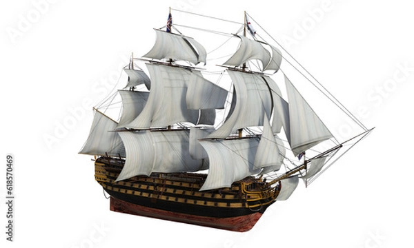 Fototapeta English sailing ship on transparent background. 3d rendering