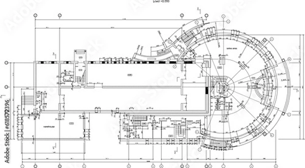 Fototapeta Szkic wektorowy ilustracja projektowania architektonicznego budynku centrum handlowego w środku miasta