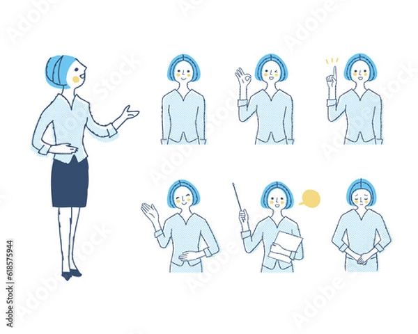 Fototapeta 案内係の女性の表情　バリーエーションセット