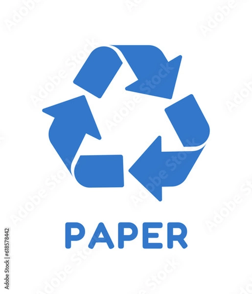 Fototapeta Vector paper recycling symbol color. Blue recycle symbol on white background.