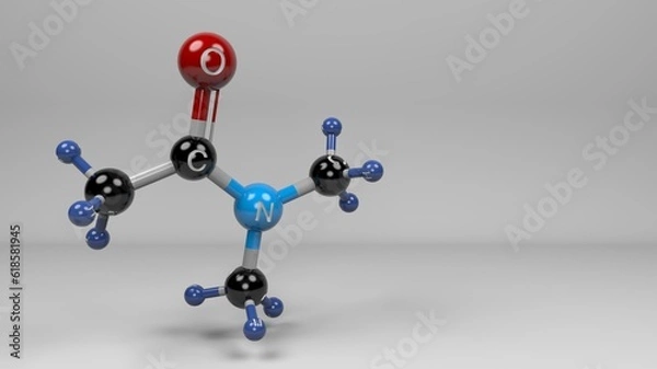 Fototapeta N,N−Dimethylacetamide molecule. Molecular structure of DMAc oily solvent and reagent used for producing fibers and organic pharmaceutical compounds.
