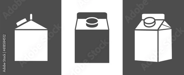 Fototapeta Cardboard milk boxes set, blank drink cartons with cap isolated on white and black background. 3d and flat design. Juice packaging. Graphic vector illustration for branding, decoration, advertisement
