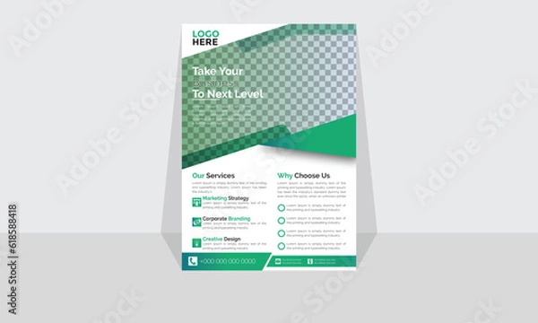 Fototapeta Modern Corporate and Creative Flyer Design Template Vertical Name Flyer Simple and Clean Green and Black Business Flyer Vector Illustration Colorful Gradient Flyer Design Brochure Design Banner White