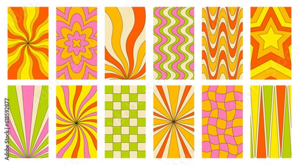 Fototapeta Instagram stories template Social media set design. Abstract retro aesthetic groovy backgrounds pack 70s, 80s, 90s style.