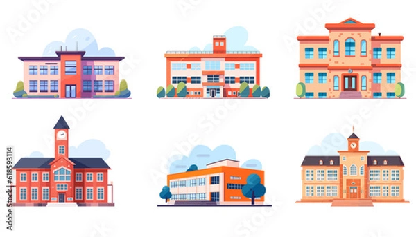 Fototapeta School Building set in flat style isolated on white background. Vector illustration EPS10
