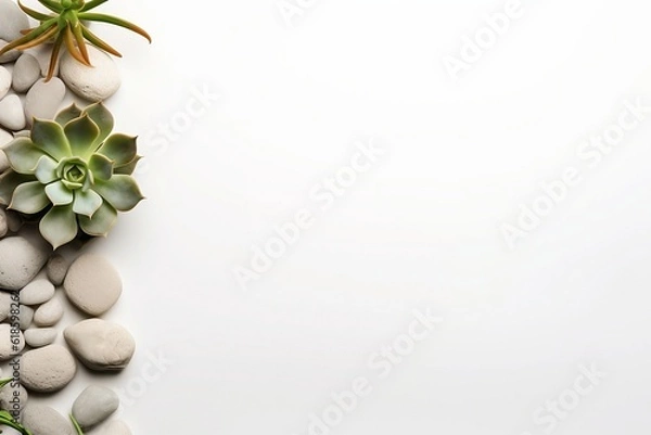 Fototapeta Succulent Oasis: Serene Botanical and River Rock Blank Canvas for Social Media
