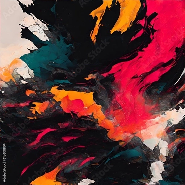 Fototapeta An abstract painting with red, yellow, and black colors