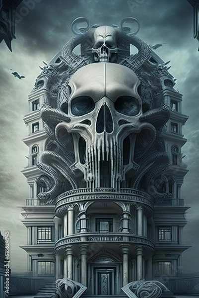 Fototapeta Memento Mori Mansion A Skull-Filled Mansion Symbolizing Shifts in Conventional Values