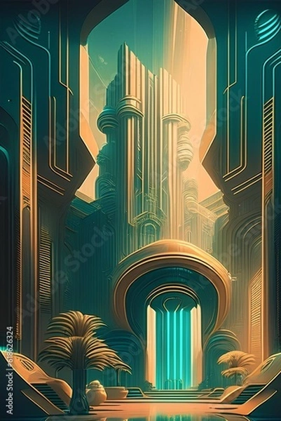 Fototapeta AI in Elysium Art Deco Influences in a Post-Scarcity Cyber Paradise