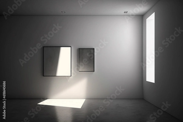 Fototapeta Minimal Empty Beige Room with Textured Venetian Plaster Wall and Light Shining Through a Window Background for Product Presentation