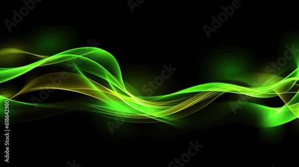 Obraz Neon green light waves with black background