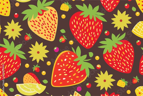Fototapeta Vector background with red and yellow berries
of strawberries.