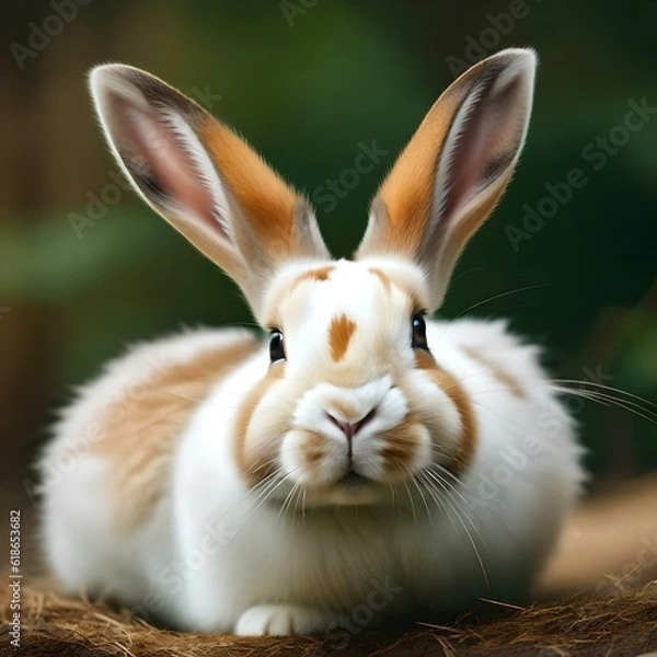 Obraz A rabbit its soft, fluffy fur and delicate features ,has a compact and agile body,Atop its head sit a pair of long, expressive ears , various colors, realistic picture .
