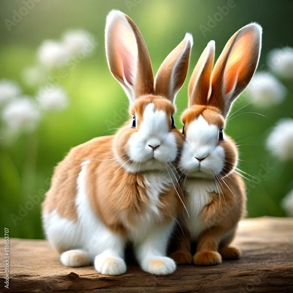 Obraz A rabbit its soft, fluffy fur and delicate features ,has a compact and agile body,Atop its head sit a pair of long, expressive ears , various colors, realistic picture .
