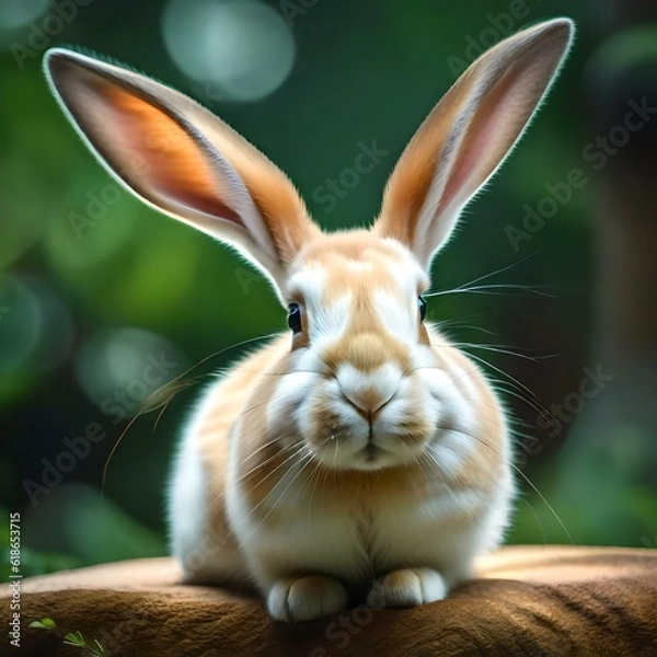 Obraz A rabbit its soft, fluffy fur and delicate features ,has a compact and agile body,Atop its head sit a pair of long, expressive ears , various colors, realistic picture .
