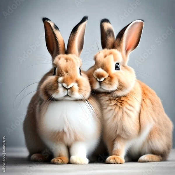 Obraz A rabbit its soft, fluffy fur and delicate features ,has a compact and agile body,Atop its head sit a pair of long, expressive ears , various colors, realistic picture .
