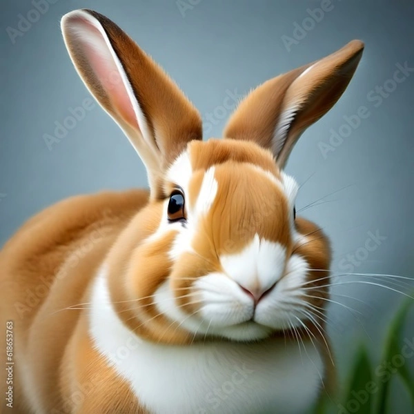 Obraz A rabbit its soft, fluffy fur and delicate features ,has a compact and agile body,Atop its head sit a pair of long, expressive ears , various colors, realistic picture .

