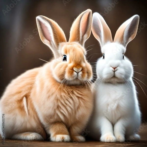 Obraz A rabbit its soft, fluffy fur and delicate features ,has a compact and agile body,Atop its head sit a pair of long, expressive ears , various colors, realistic picture .
