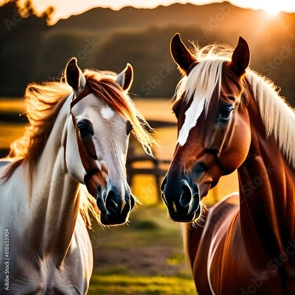 Obraz In the rolling fields of a picturesque countryside, a magnificent creature roams a couple of horses horse, a symbol of grace, strength, and companionship. Let us imagine a horse .