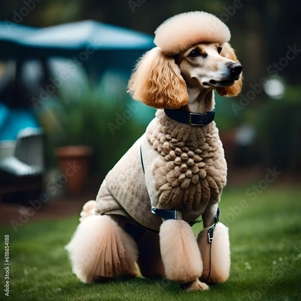 Obraz APoodle dog seting , nice backround .