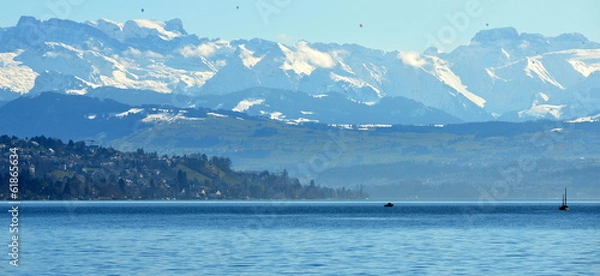 Obraz vue  sur les alpes du lac de zürich