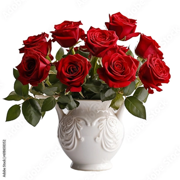 Fototapeta red roses in a vase isolated on transparent background