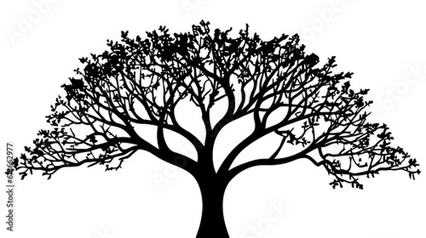 Fototapeta Black tree silhouette isolated on white background. Vector illsutration