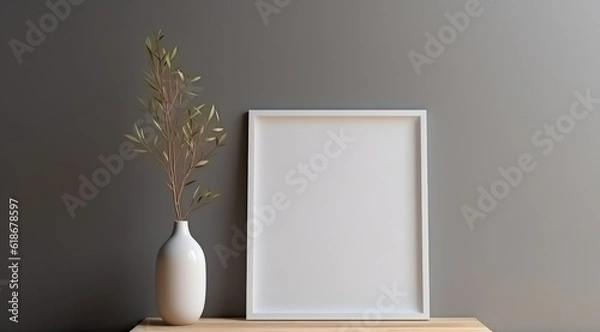 Fototapeta Frame mockup for your art with flower in the vase