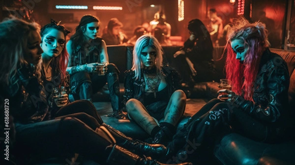 Fototapeta Gothic Temptations: Unveiling the Enigmatic Allure of Real-Life and Party Mode Gothic Culture. Dive into the Dark, Sensual World of Gothic Fashion, Music, and Expression, Enhanced by Generative AI