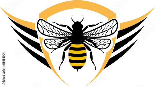 Fototapeta Shield with wing and honey bee inside