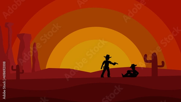 Fototapeta vaqueros del lejano oeste en estilo vector