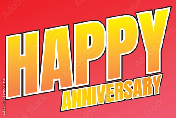 Fototapeta yellow orange happy anniversary text effect design
