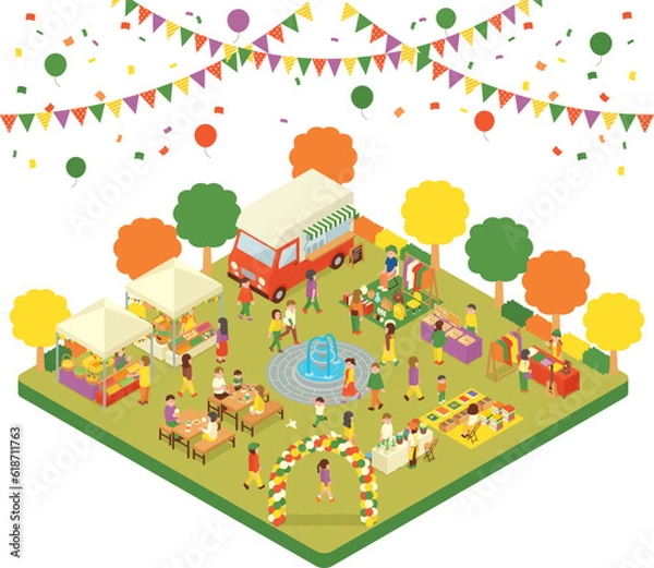 Obraz アイソメトリック　フリーマーケット　秋