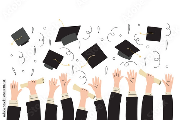 Fototapeta doodle hands up, Hands clapping. applause gestures. succes, congratulation graduation. vector illustration
