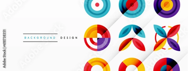 Fototapeta Colorful circles in a grid composition abstract background. Design for wallpaper, banner, background, landing page, wall art, invitation, prints, posters