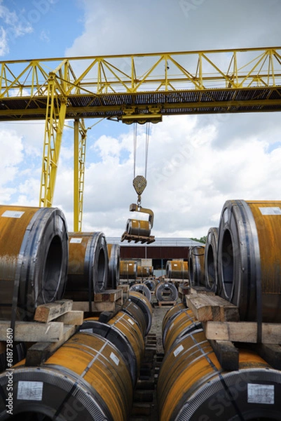 Obraz Factory overhead crane. Business logistic, site with crane
