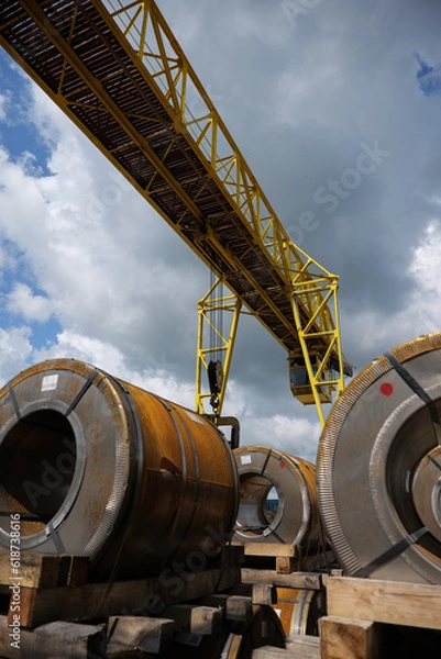 Obraz Factory overhead crane. Business logistic, site with crane